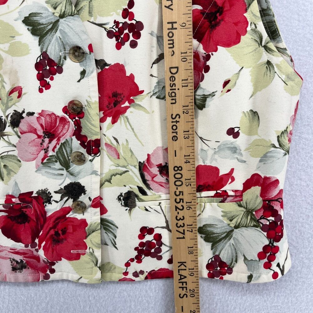 ELLEN TRACY Vest 10P Petite LINDA ALLARD Floral Button Up Waistcoat Red Vintage - Picture 11 of 12